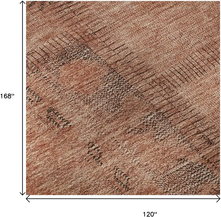 Salmon And Gray Patchwork Washable Area Rug With UV Protection Photo 9