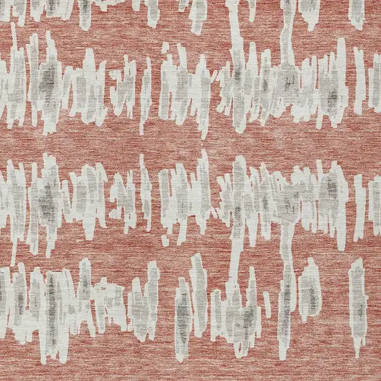 Salmon And Gray Striped Washable Indoor Outdoor Area Rug Photo 7