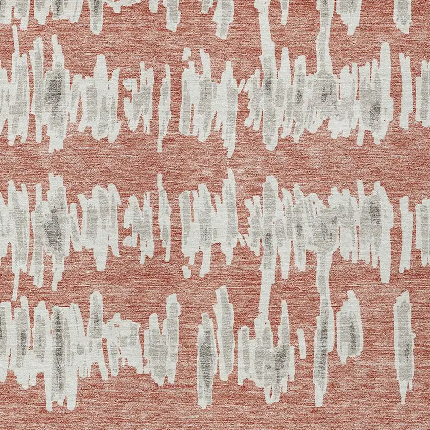 Salmon And Gray Striped Washable Indoor Outdoor Area Rug Photo 7