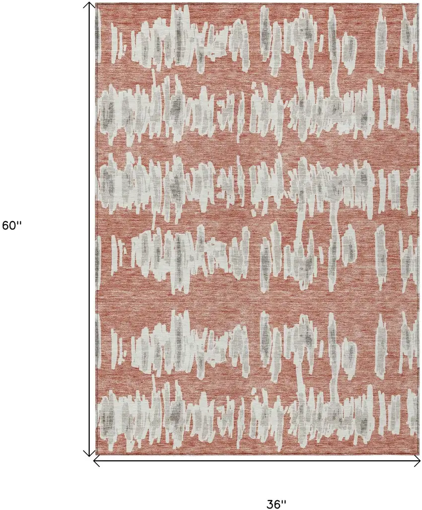 Salmon And Gray Striped Washable Indoor Outdoor Area Rug Photo 3