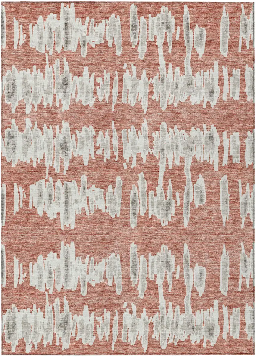 Salmon And Gray Striped Washable Indoor Outdoor Area Rug Photo 2
