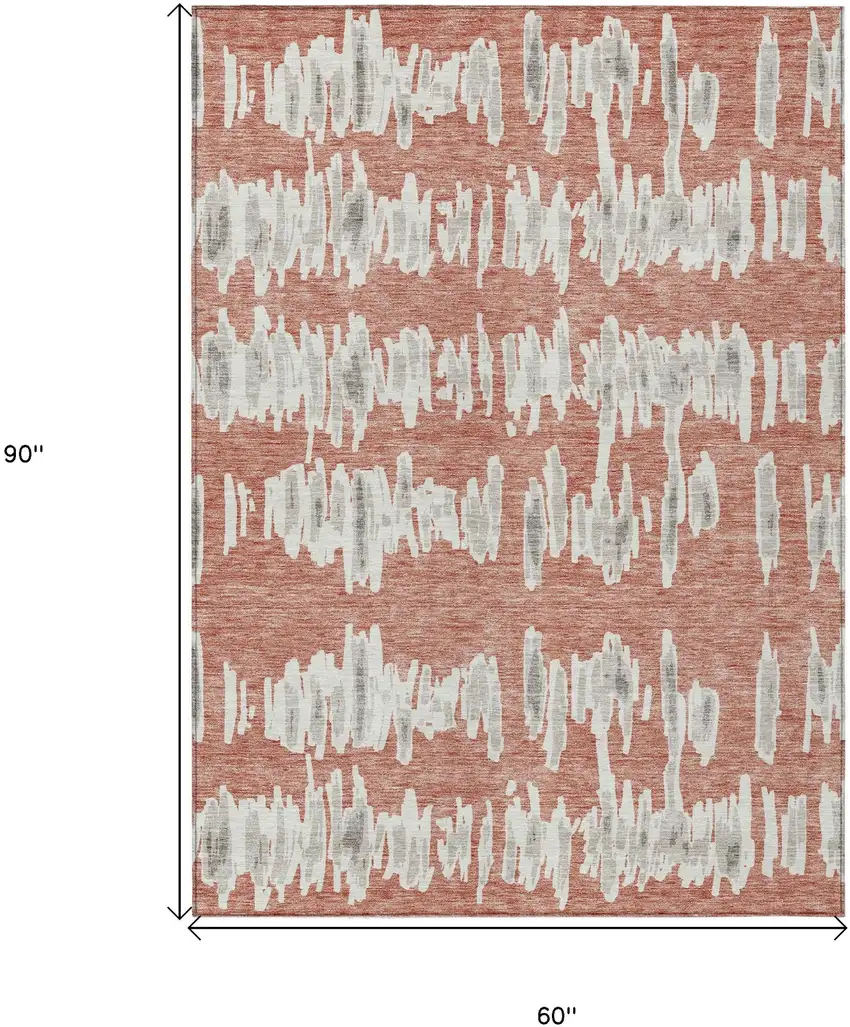 Salmon And Gray Striped Washable Indoor Outdoor Area Rug Photo 3