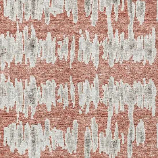 Salmon And Gray Striped Washable Indoor Outdoor Area Rug Photo 7