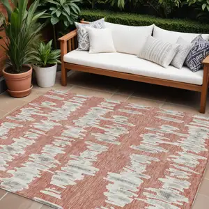 Photo of Salmon And Gray Striped Washable Indoor Outdoor Area Rug