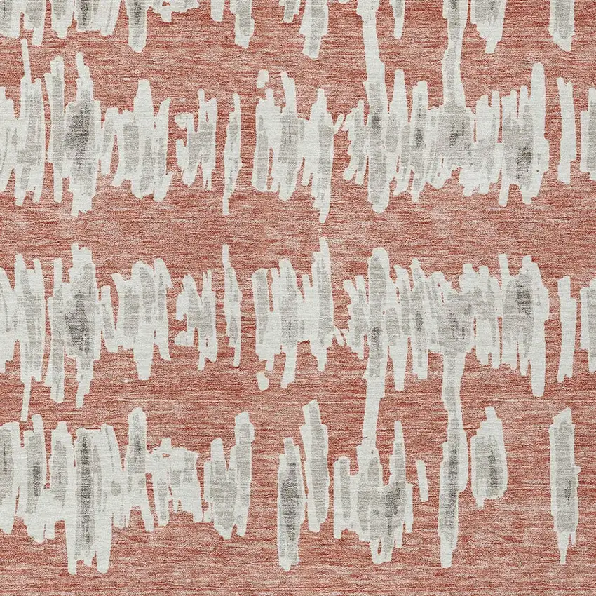 Salmon And Gray Striped Washable Indoor Outdoor Area Rug Photo 7