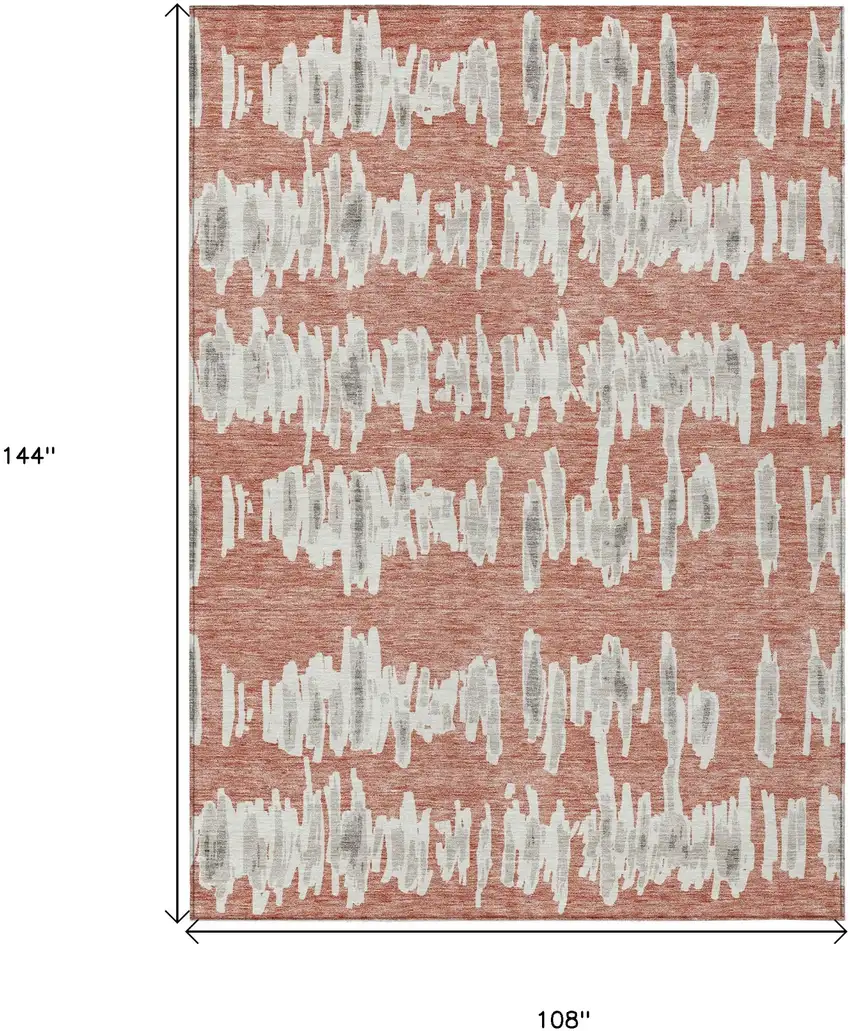 Salmon And Gray Striped Washable Indoor Outdoor Area Rug Photo 3