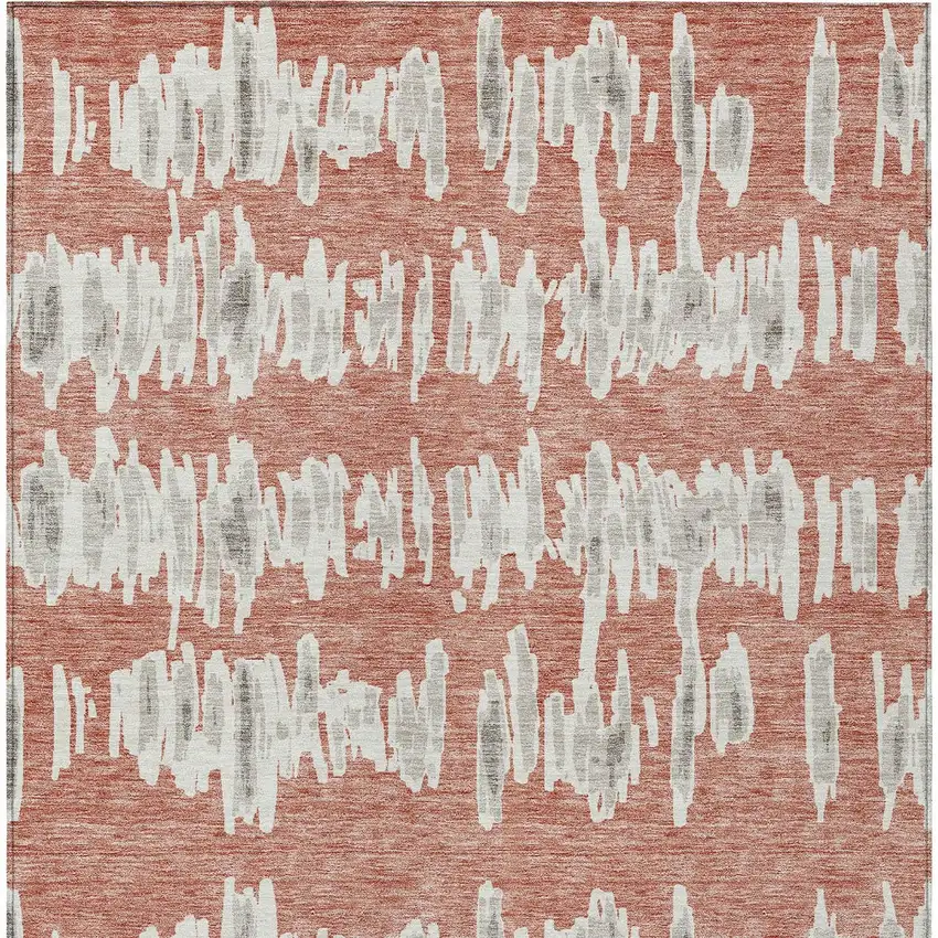 Salmon And Gray Striped Washable Indoor Outdoor Area Rug Photo 8