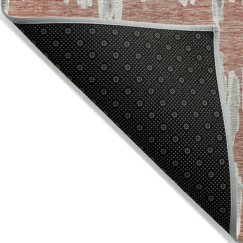 Salmon And Gray Striped Washable Indoor Outdoor Area Rug Photo 4