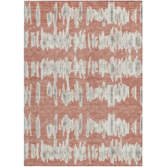 Salmon And Gray Striped Washable Indoor Outdoor Area Rug Photo 8