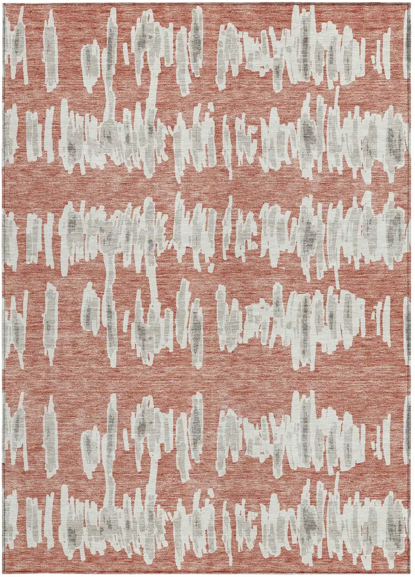 Salmon And Gray Striped Washable Indoor Outdoor Area Rug Photo 8