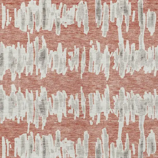 Salmon And Gray Striped Washable Indoor Outdoor Area Rug Photo 7