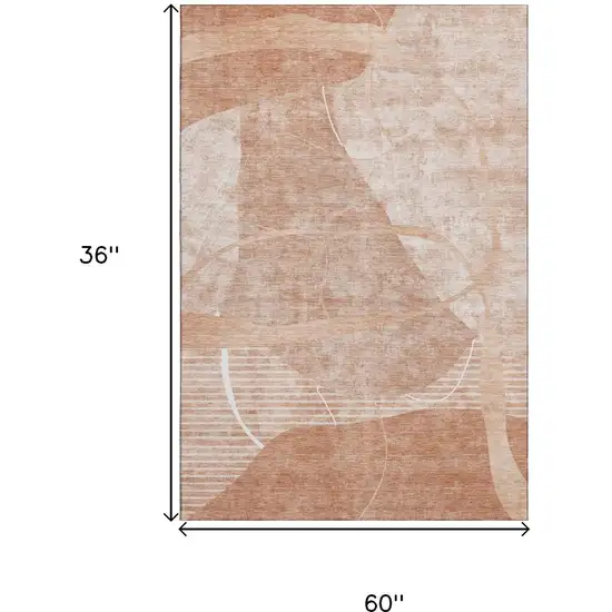 Salmon And Ivory Abstract Geometric Washable Area Rug With UV Protection Photo 3