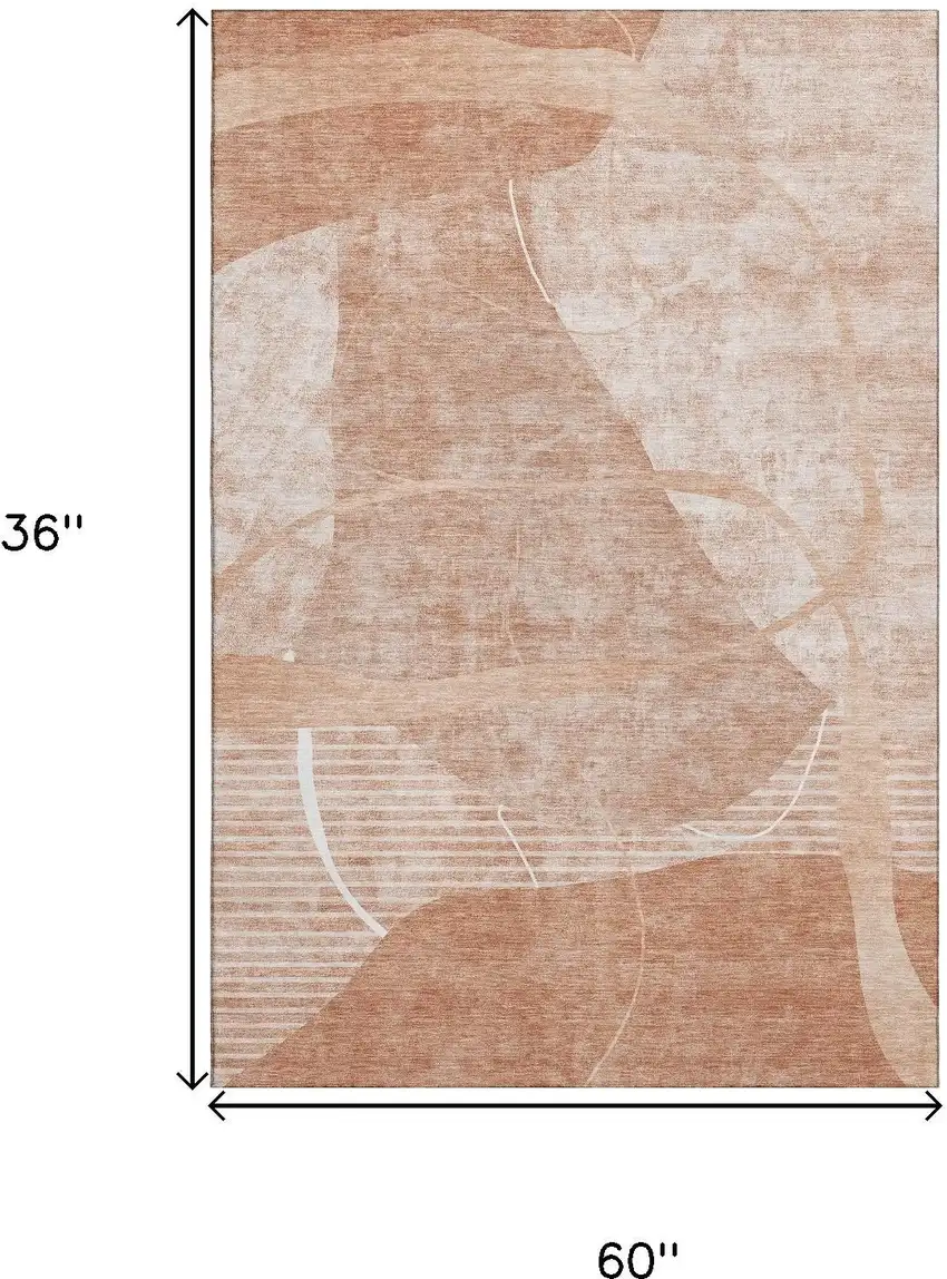 Salmon And Ivory Abstract Geometric Washable Area Rug With UV Protection Photo 3