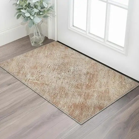 Salmon And Ivory Abstract Geometric Washable Area Rug With UV Protection Photo 2