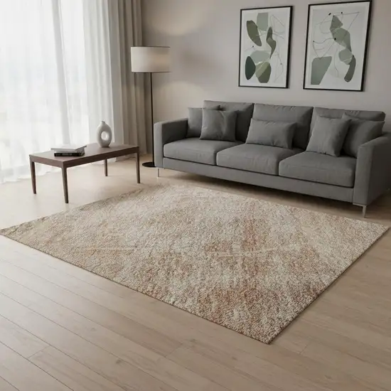 Salmon And Ivory Abstract Geometric Washable Area Rug With UV Protection Photo 2