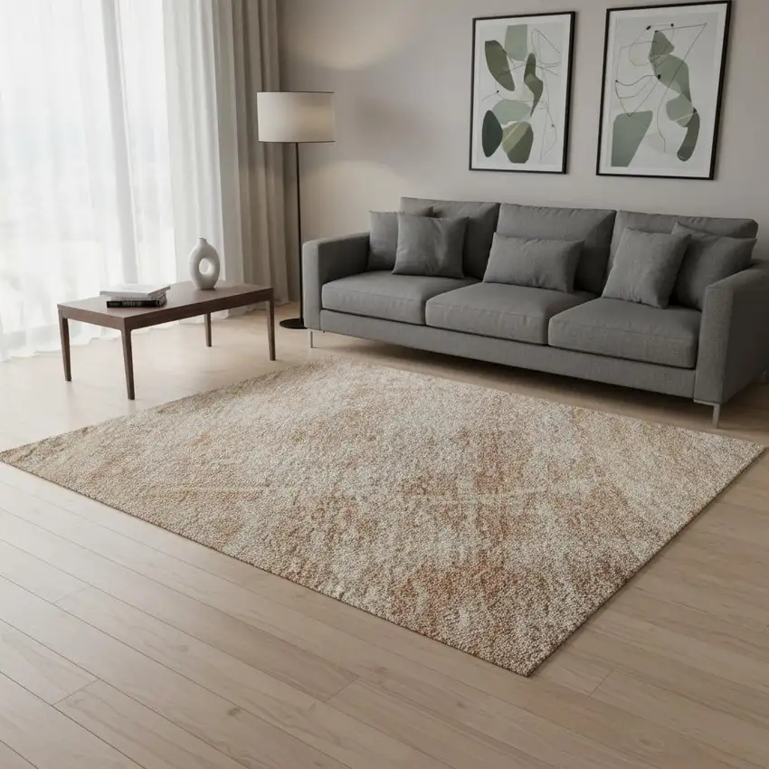 Salmon And Ivory Abstract Geometric Washable Area Rug With UV Protection Photo 2