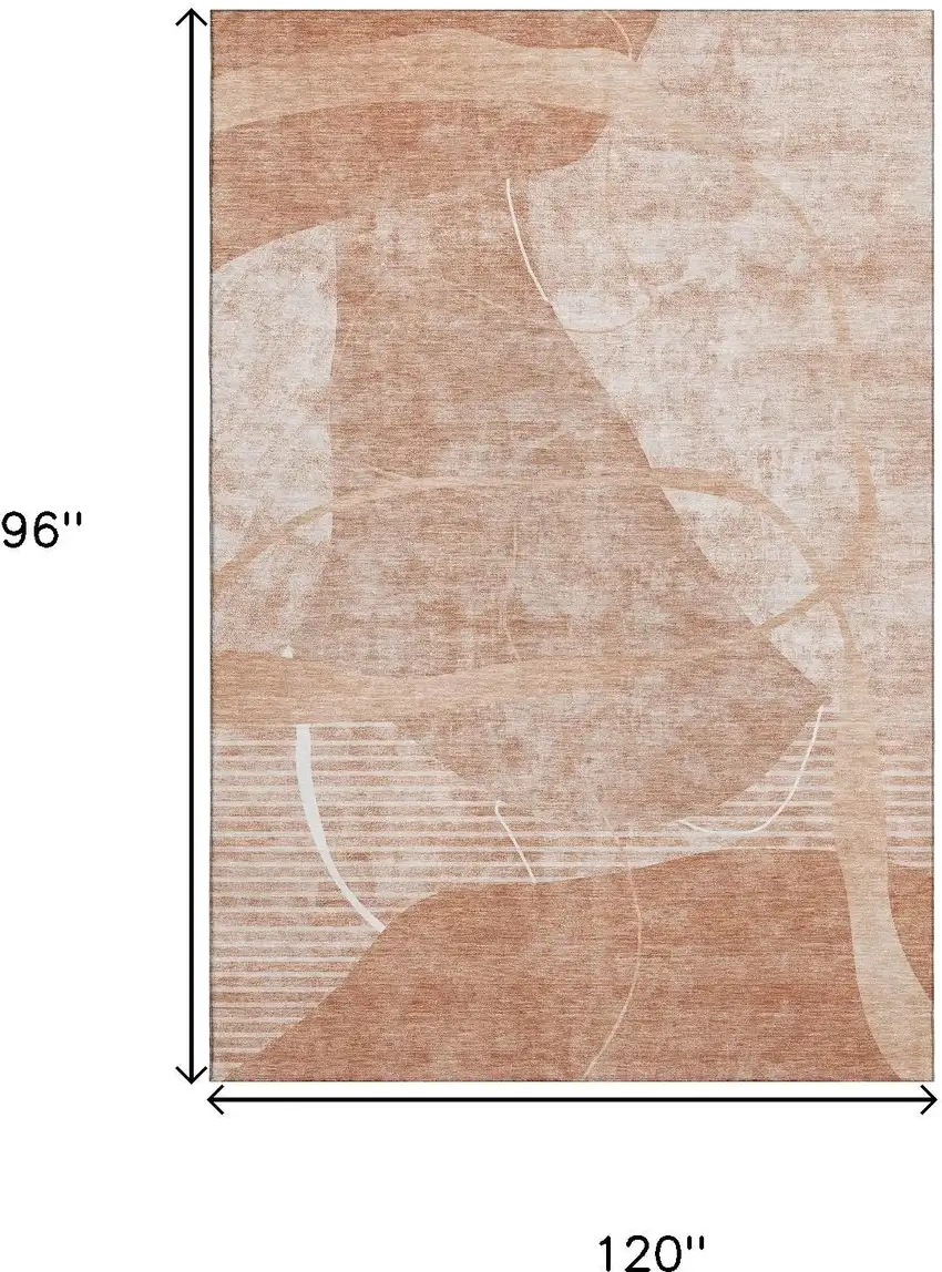 Salmon And Ivory Abstract Geometric Washable Area Rug With UV Protection Photo 3