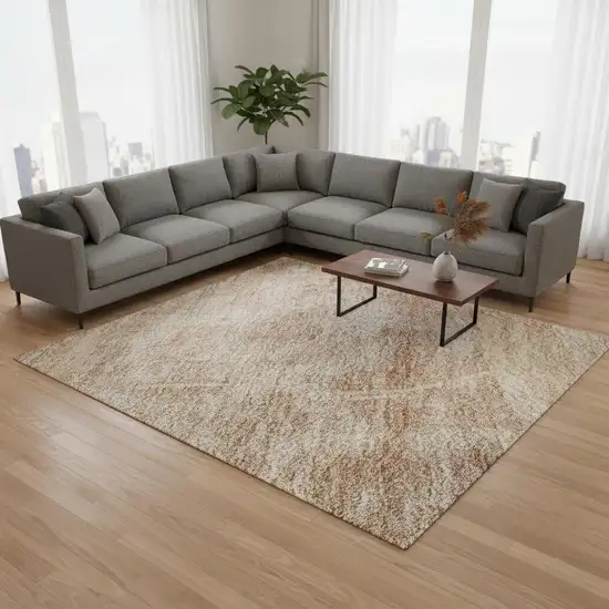 Salmon And Ivory Abstract Geometric Washable Area Rug With UV Protection Photo 2