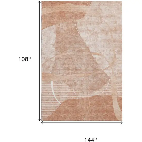Salmon And Ivory Abstract Geometric Washable Area Rug With UV Protection Photo 3
