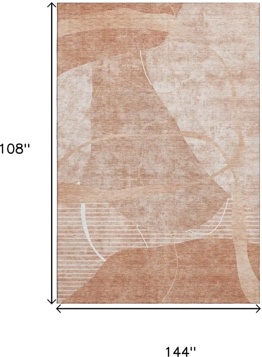 Salmon And Ivory Abstract Geometric Washable Area Rug With UV Protection Photo 3