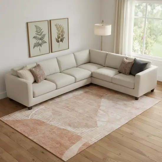 Salmon And Ivory Abstract Geometric Washable Area Rug With UV Protection Photo 1