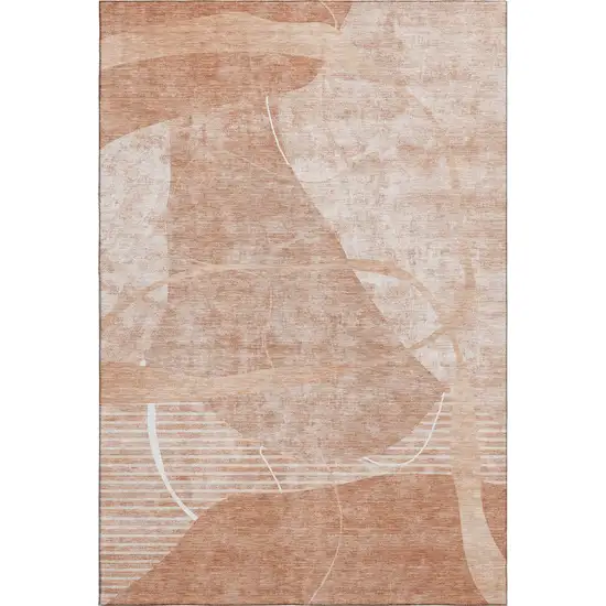 Salmon And Ivory Abstract Geometric Washable Area Rug With UV Protection Photo 7
