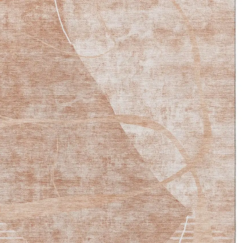 Salmon And Ivory Abstract Geometric Washable Area Rug With UV Protection Photo 4