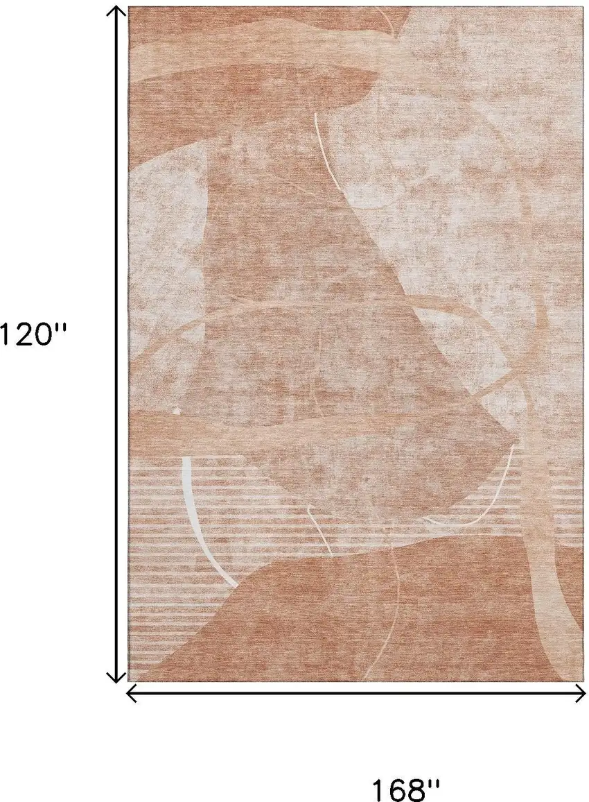Salmon And Ivory Abstract Geometric Washable Area Rug With UV Protection Photo 3