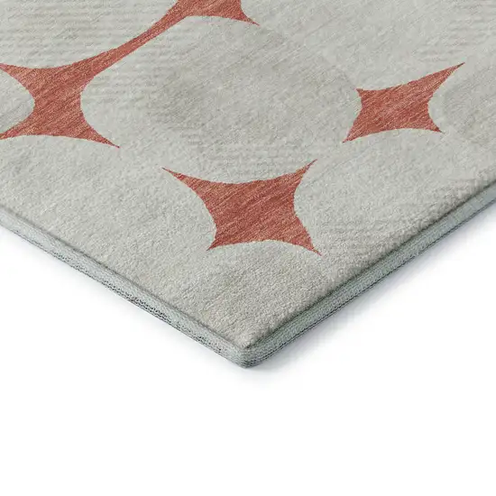 Salmon And Ivory Abstract Geometric Washable Area Rug With UV Protection Photo 9