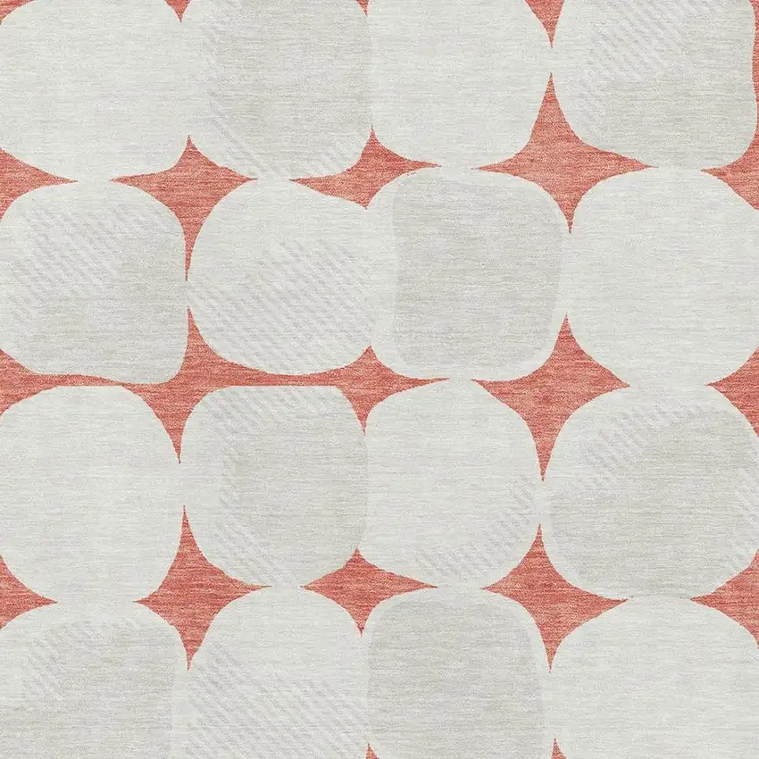 Salmon And Ivory Abstract Geometric Washable Area Rug With UV Protection Photo 3