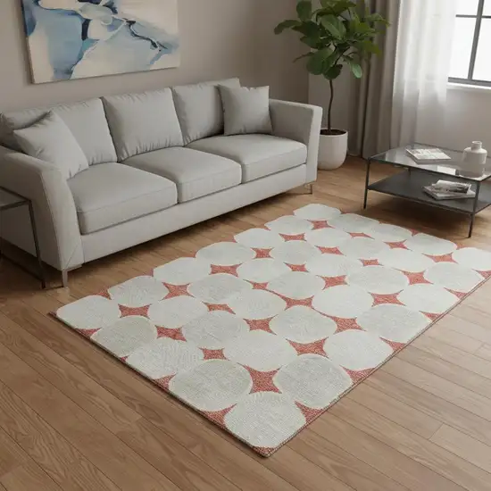 Salmon And Ivory Abstract Geometric Washable Area Rug With UV Protection Photo 2