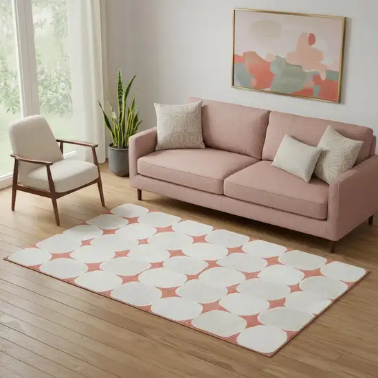 Salmon And Ivory Abstract Geometric Washable Area Rug With UV Protection Photo 1