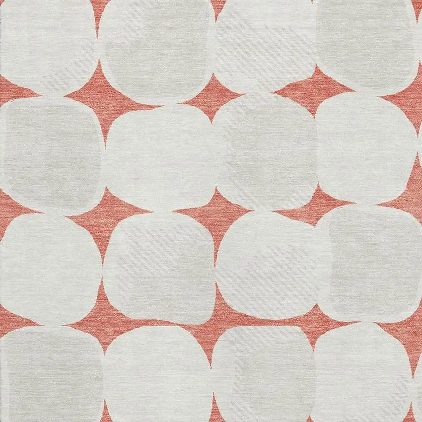 Salmon And Ivory Abstract Geometric Washable Area Rug With UV Protection Photo 3