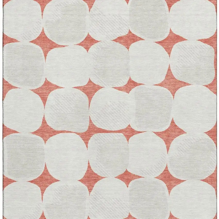 Salmon And Ivory Abstract Geometric Washable Area Rug With UV Protection Photo 3