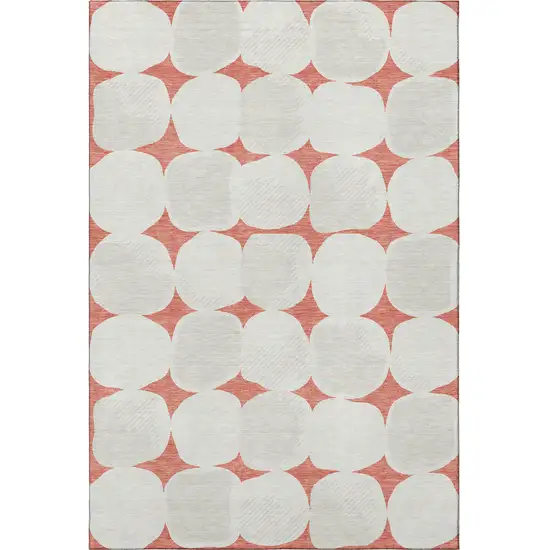 Salmon And Ivory Abstract Geometric Washable Area Rug With UV Protection Photo 4