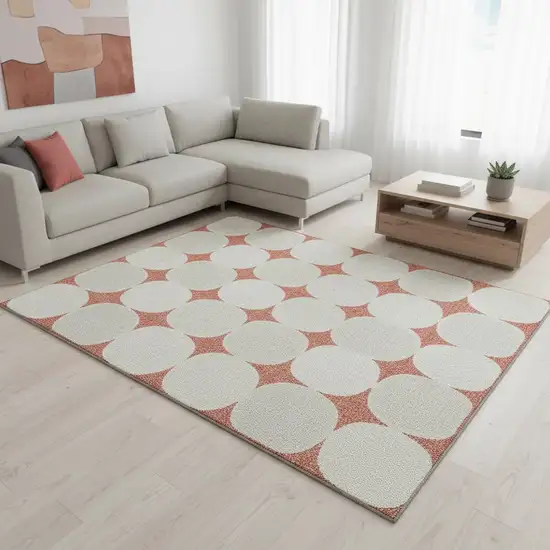 Salmon And Ivory Abstract Geometric Washable Area Rug With UV Protection Photo 2