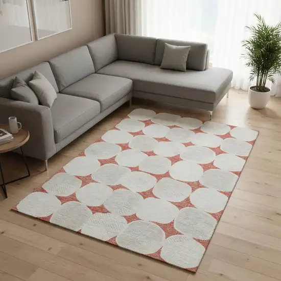 Salmon And Ivory Abstract Geometric Washable Area Rug With UV Protection Photo 2