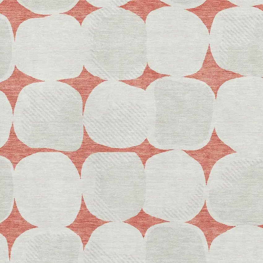 Salmon And Ivory Abstract Geometric Washable Area Rug With UV Protection Photo 3