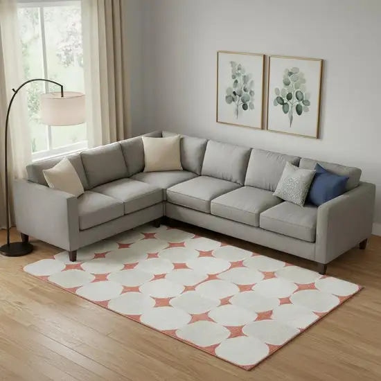 Salmon And Ivory Abstract Geometric Washable Area Rug With UV Protection Photo 1