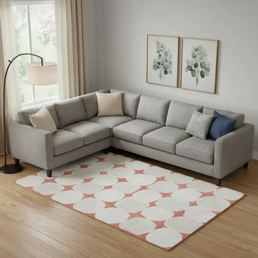 Salmon And Ivory Abstract Geometric Washable Area Rug With UV Protection Photo 1