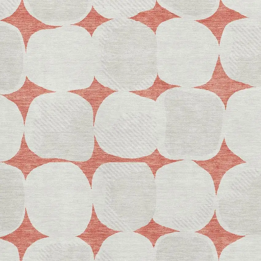 Salmon And Ivory Abstract Geometric Washable Area Rug With UV Protection Photo 3