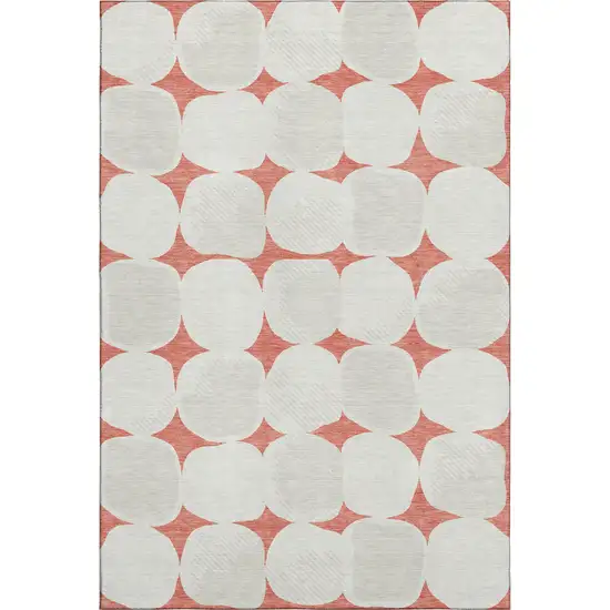 Salmon And Ivory Abstract Geometric Washable Area Rug With UV Protection Photo 1