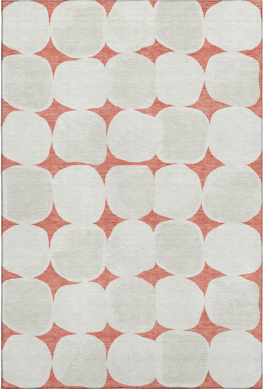 Salmon And Ivory Abstract Geometric Washable Area Rug With UV Protection Photo 1