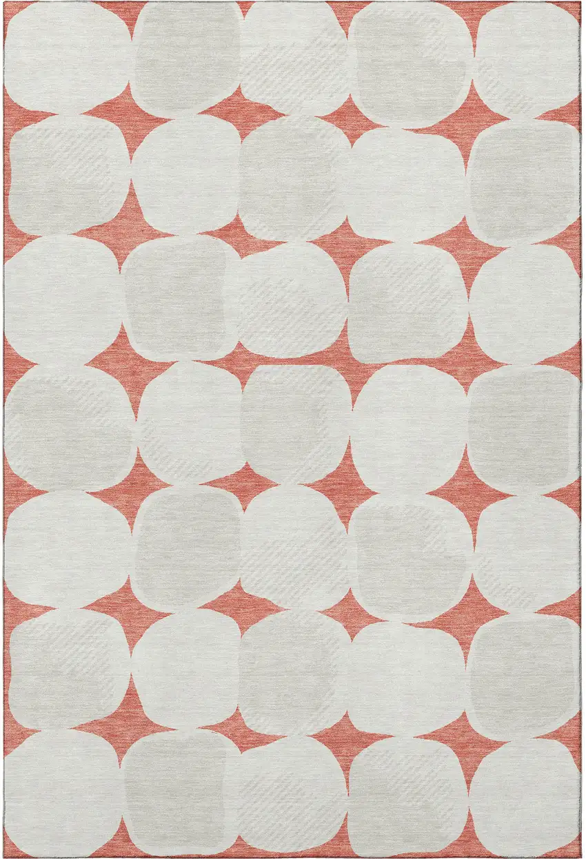 Salmon And Ivory Abstract Geometric Washable Area Rug With UV Protection Photo 4