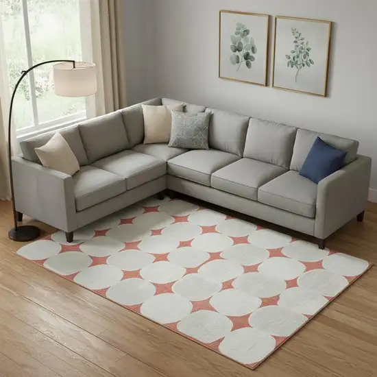 Salmon And Ivory Abstract Geometric Washable Area Rug With UV Protection Photo 1