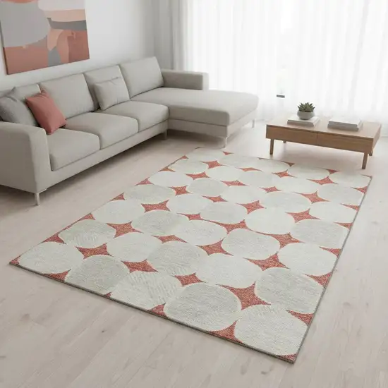 Salmon And Ivory Abstract Geometric Washable Area Rug With UV Protection Photo 2
