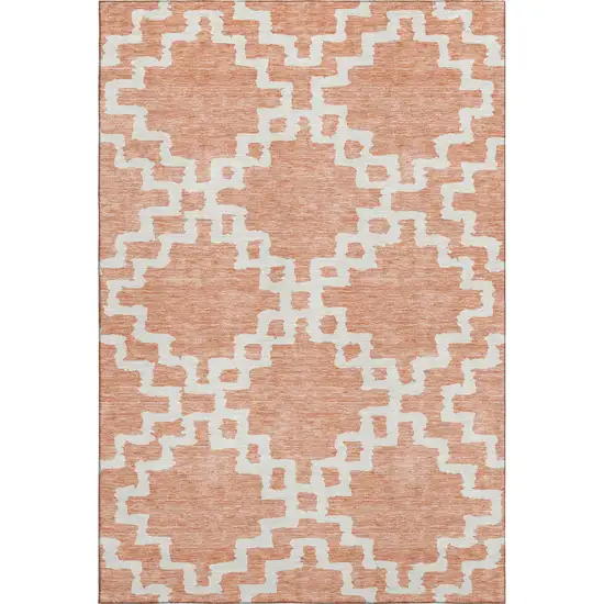 Salmon And Ivory Abstract Geometric Washable Area Rug With UV Protection Photo 1