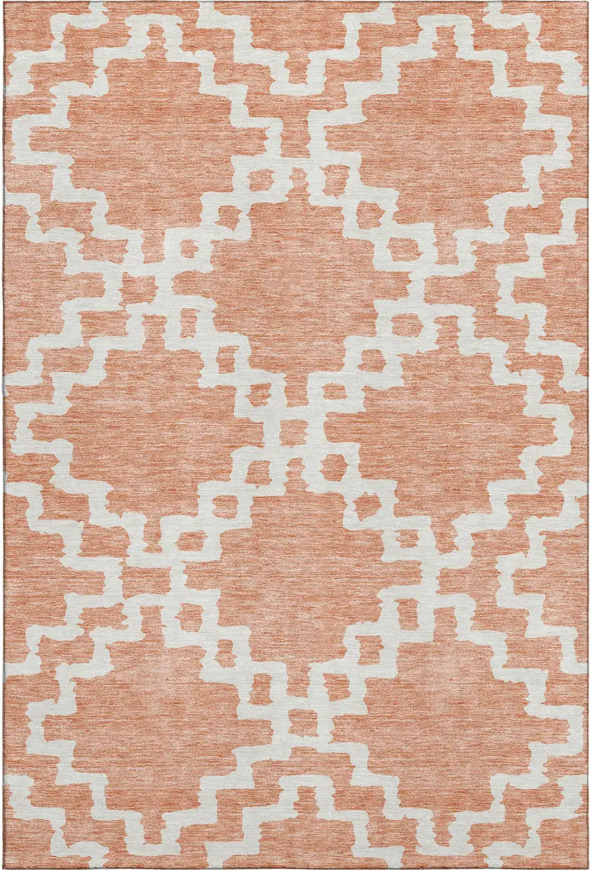 Salmon And Ivory Abstract Geometric Washable Area Rug With UV Protection Photo 1