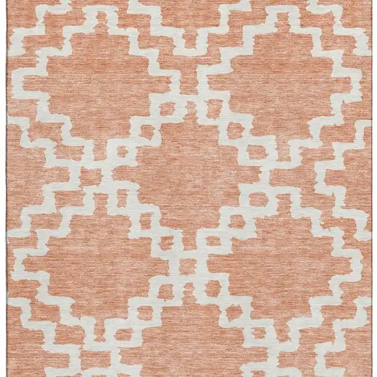 Salmon And Ivory Abstract Geometric Washable Area Rug With UV Protection Photo 4