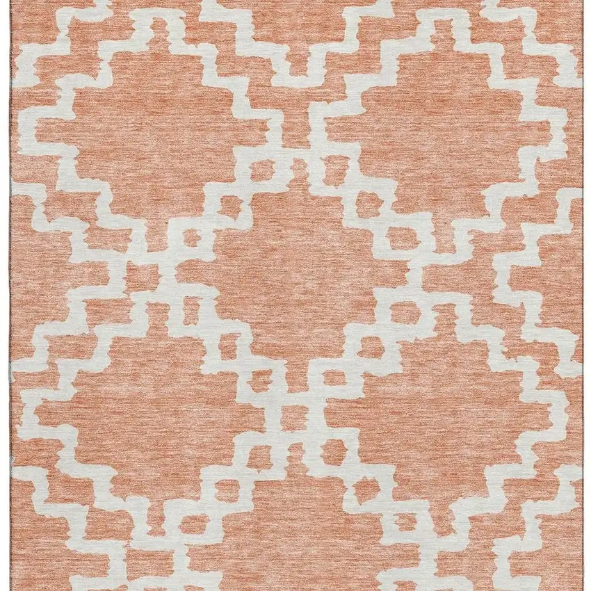 Salmon And Ivory Abstract Geometric Washable Area Rug With UV Protection Photo 4